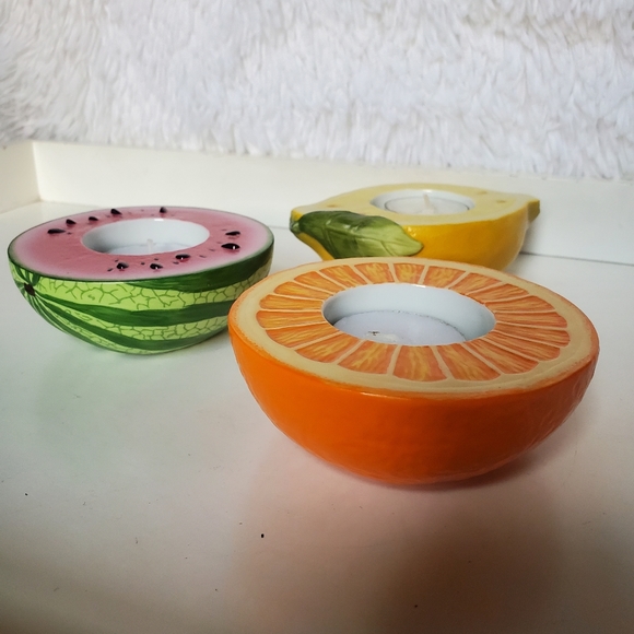 PartyLite Fruit Tealight Candleholders Lemon Orange Watermelon Set Of 3 - Picture 7 of 7